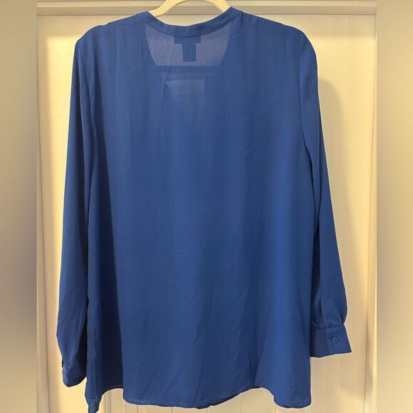 Adrienne Vittadini Blue Relaxed Blouse with Mandarin Collar Size Large - Picture 4 of 4